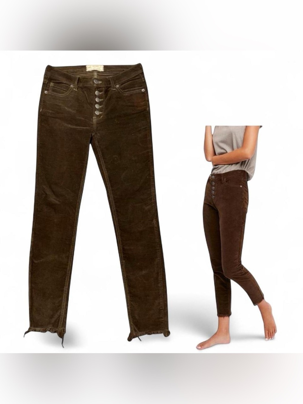 Free People Corduroy & Raw Hem Ankle Skinny Pants!